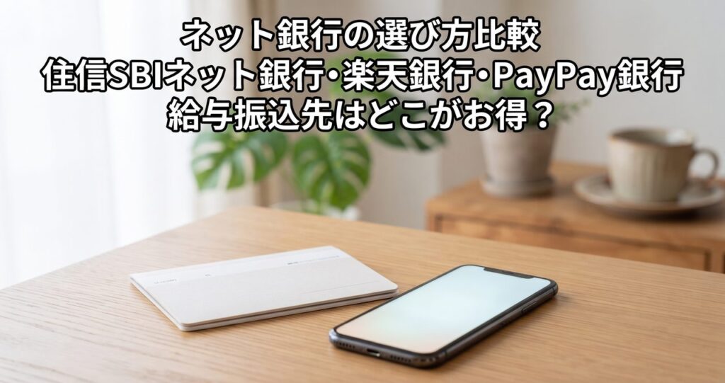 ネット銀行の選び方比較｜住信SBIネット銀行・楽天銀行・PayPay銀行、給与振込先はどこがお得？のイメージ画像