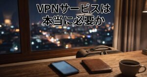ホテルの部屋の窓際デスクにスマートフォン・パスポートケース・スーツケースを置いた、海外出張時の通信環境をイメージした物撮り写真