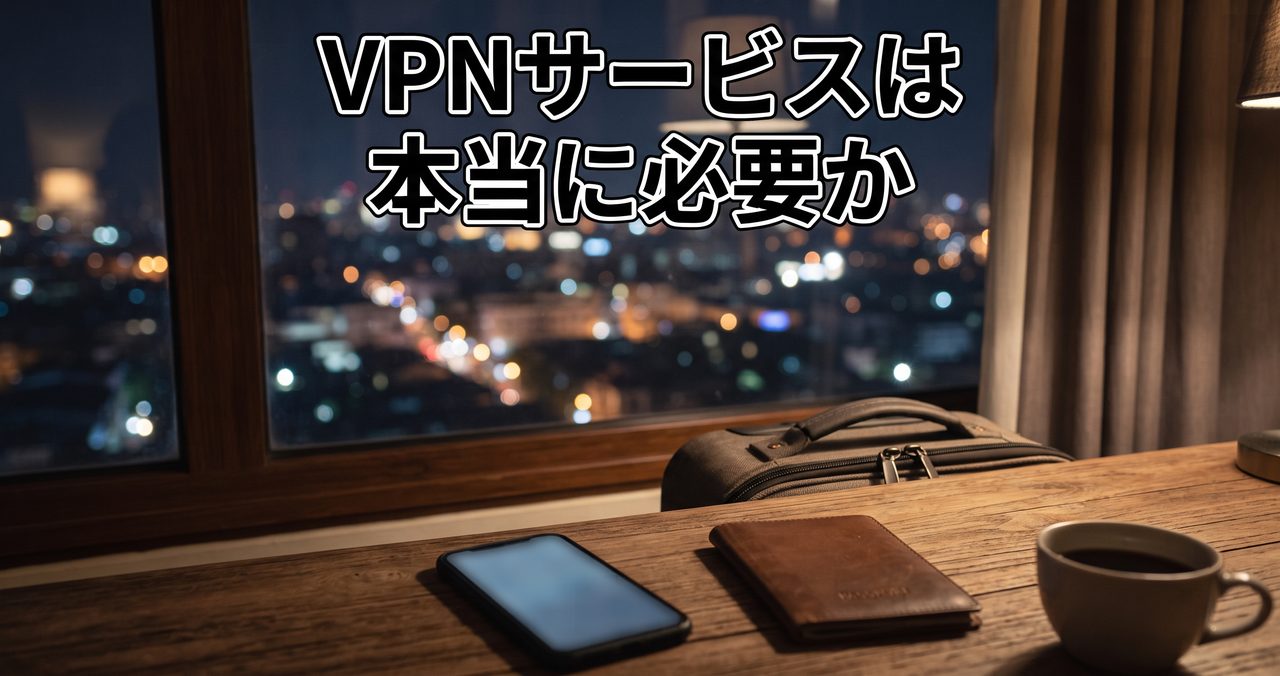 ホテルの部屋の窓際デスクにスマートフォン・パスポートケース・スーツケースを置いた、海外出張時の通信環境をイメージした物撮り写真