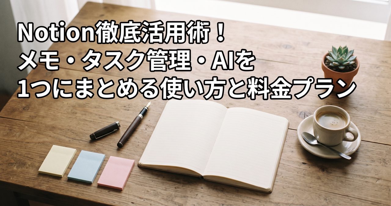 Notion徹底活用術!メモ・タスク管理・AIを1つにまとめる使い方と料金プランのイメージ画像